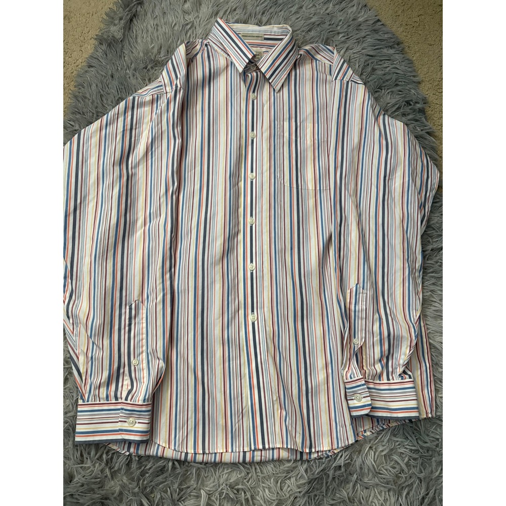 LL Bean Men's Large Multicolor Striped Wrinkle Resistant Cotton‎ Dress Shirt